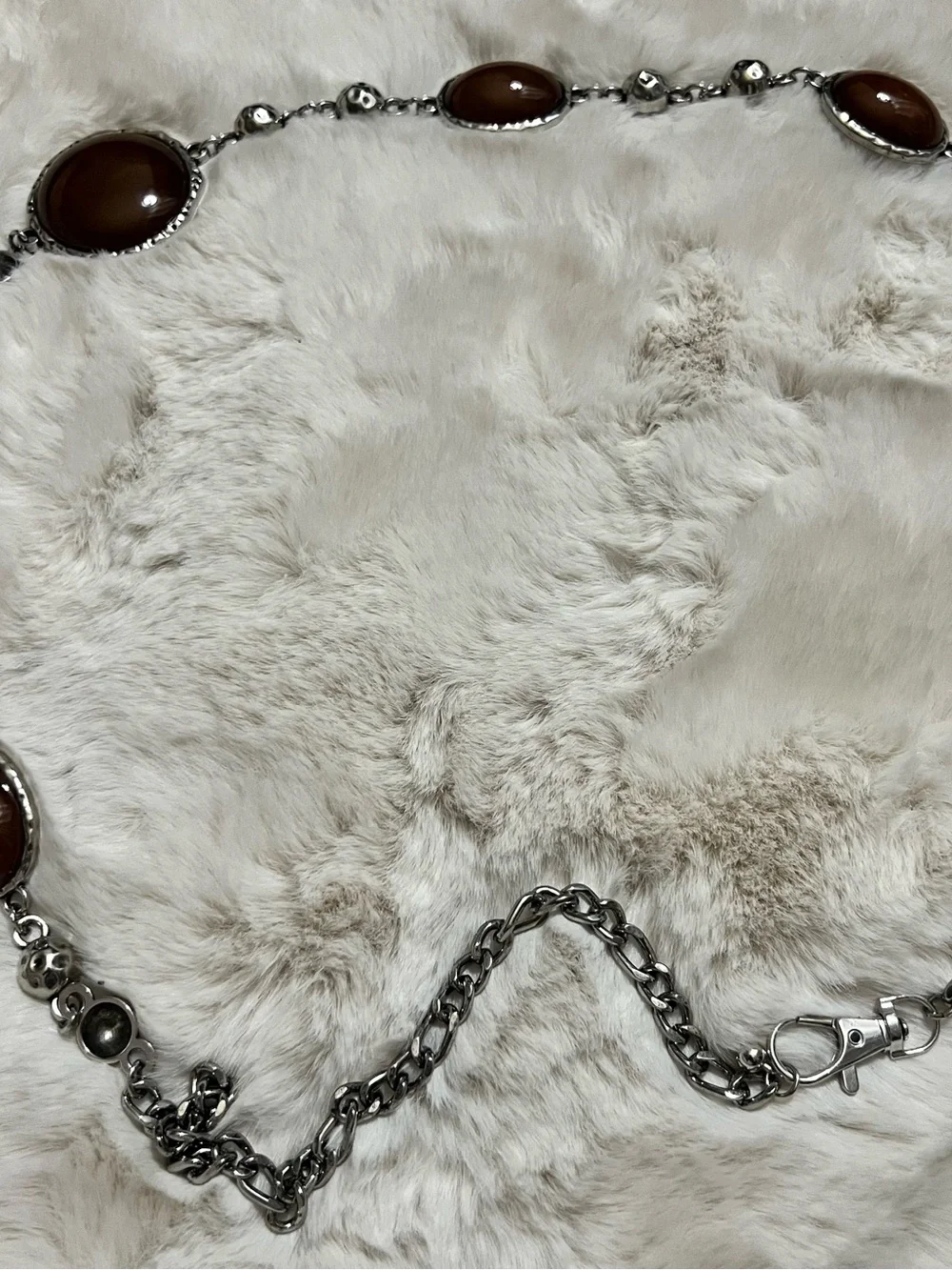 Brown Agate-Style Silver Link belt- Women one size